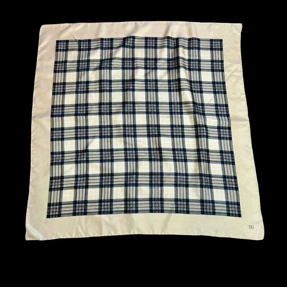 Doncaster Collection Vintage 100% Silk Tan Black Plaid Square Scarf